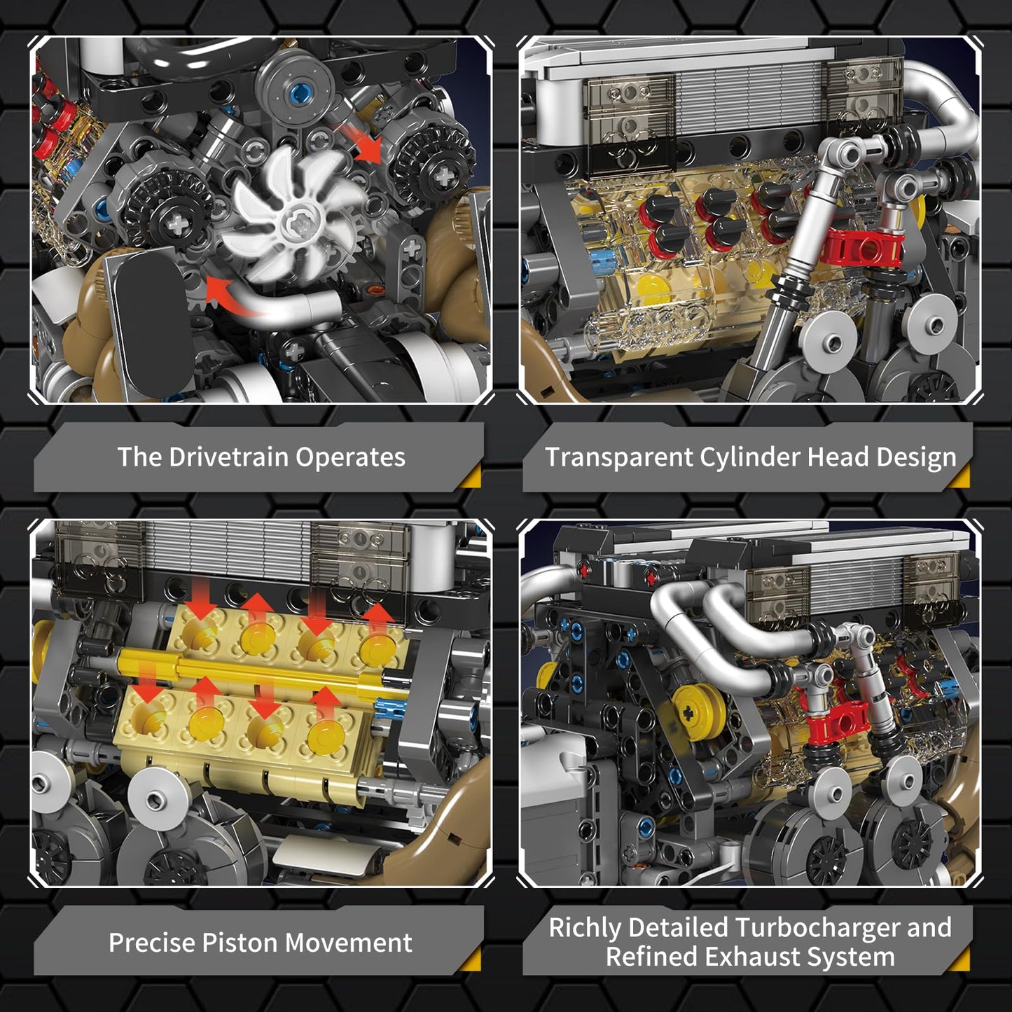 Mould King W16 Engine Building Blocks Set, Combustion Engine Model That Runs, Mini Engine Build Kit For Adults With Battery And Motor, Engineering Construction Stem Toy For Children Boys Girl(952 Pcs)