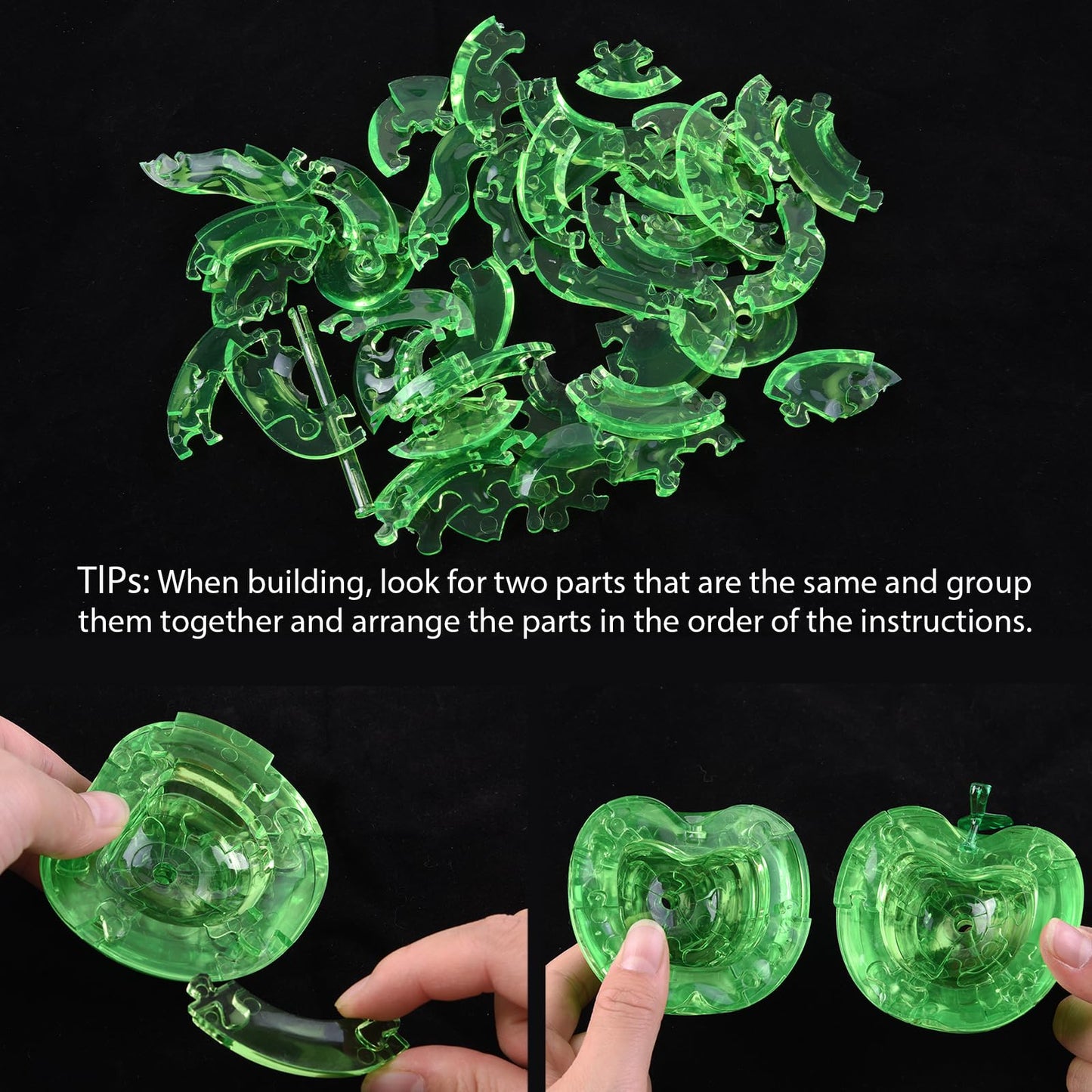 3D Crystal Puzzle, Night Light with Base, DIY Crafts for Teens, Birthday Gifts for Boys and Girls, Plastic Apple DIY Puzzle Bloc