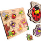 FUNBIZZ Wooden Insects Peg Puzzle for Kids Montessori Educational Insect Identification Board Learn Bee, Ladybug, Grasshopper, S