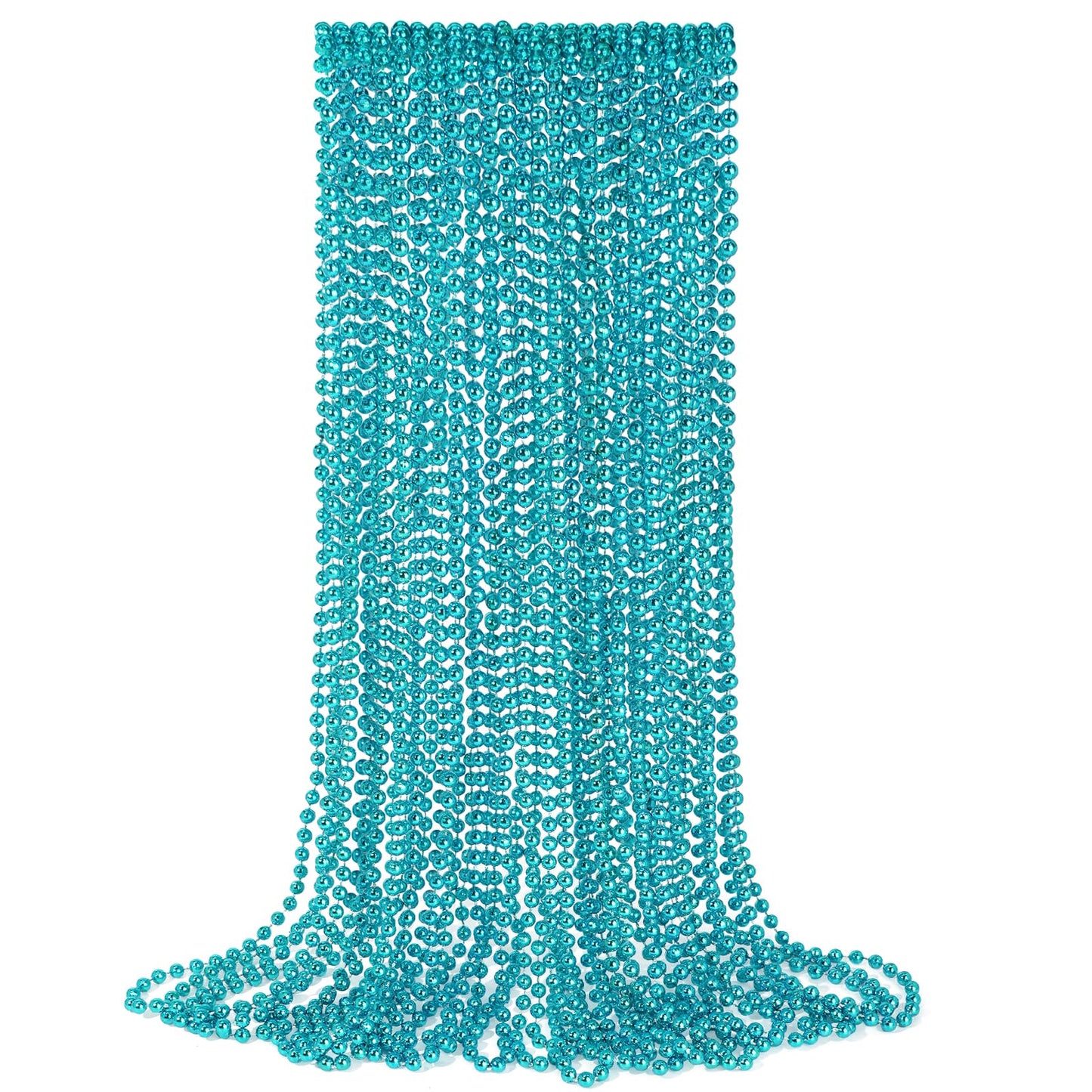 YAXINRUI 24 PCS Teal Bead Necklaces, Teal Mardi Gras Beads, 33 Inch Round Beaded Necklaces School Spirit Day Necklace for Mardi 