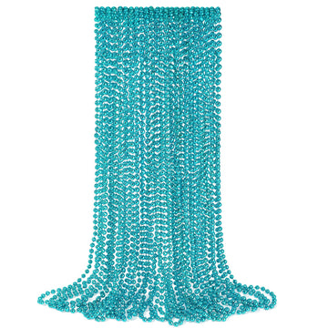 YAXINRUI 24 PCS Teal Bead Necklaces, Teal Mardi Gras Beads, 33 Inch Round Beaded Necklaces School Spirit Day Necklace for Mardi 