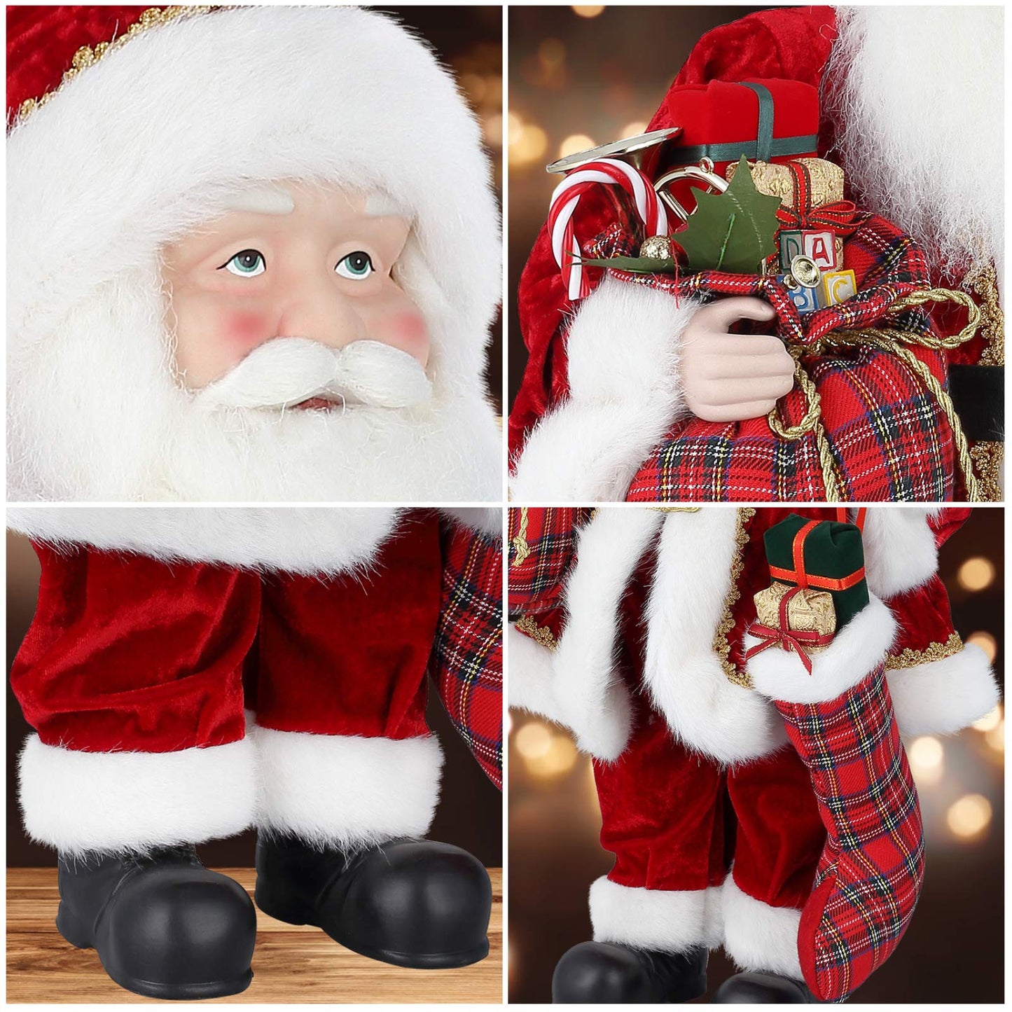 Uten 24'' Santa Claus Decorations, Standing Christmas Santa Claus Figurine Figure Decor Christmas Sock And Gifts Bag Christmas D