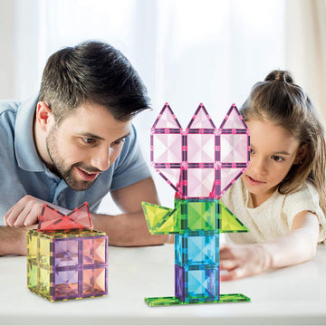 Picassotiles 63 Piece Magnetic Building Block Construction Toy Set Diamond Magnet Tile Blocks With Car Truck Stem Learning Kit E