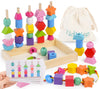 KidMigo Montessori Toys for 3 Year Old  Stacking Toys for Toddlers  Stacking Blocks  Lacing Beads  Matching Shape Preschool Toys  Montessori Toys for 3 4 5 Year Olds with Canvas Storage Bag