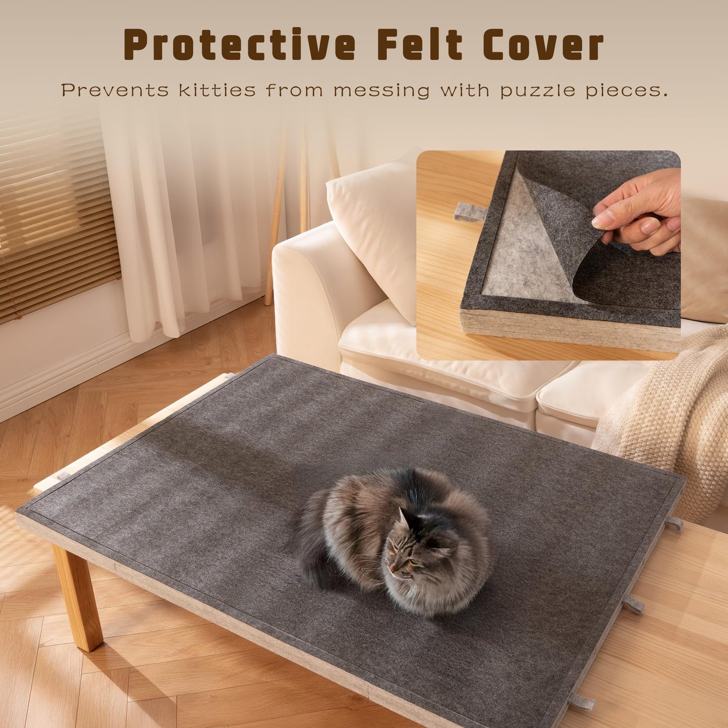 Tektalk 2000 Piece Foldable Jigsaw Puzzle Table with Cover, 3-Tilting-Angle Plateau, Lightweight Portable Felt Puzzle Board with