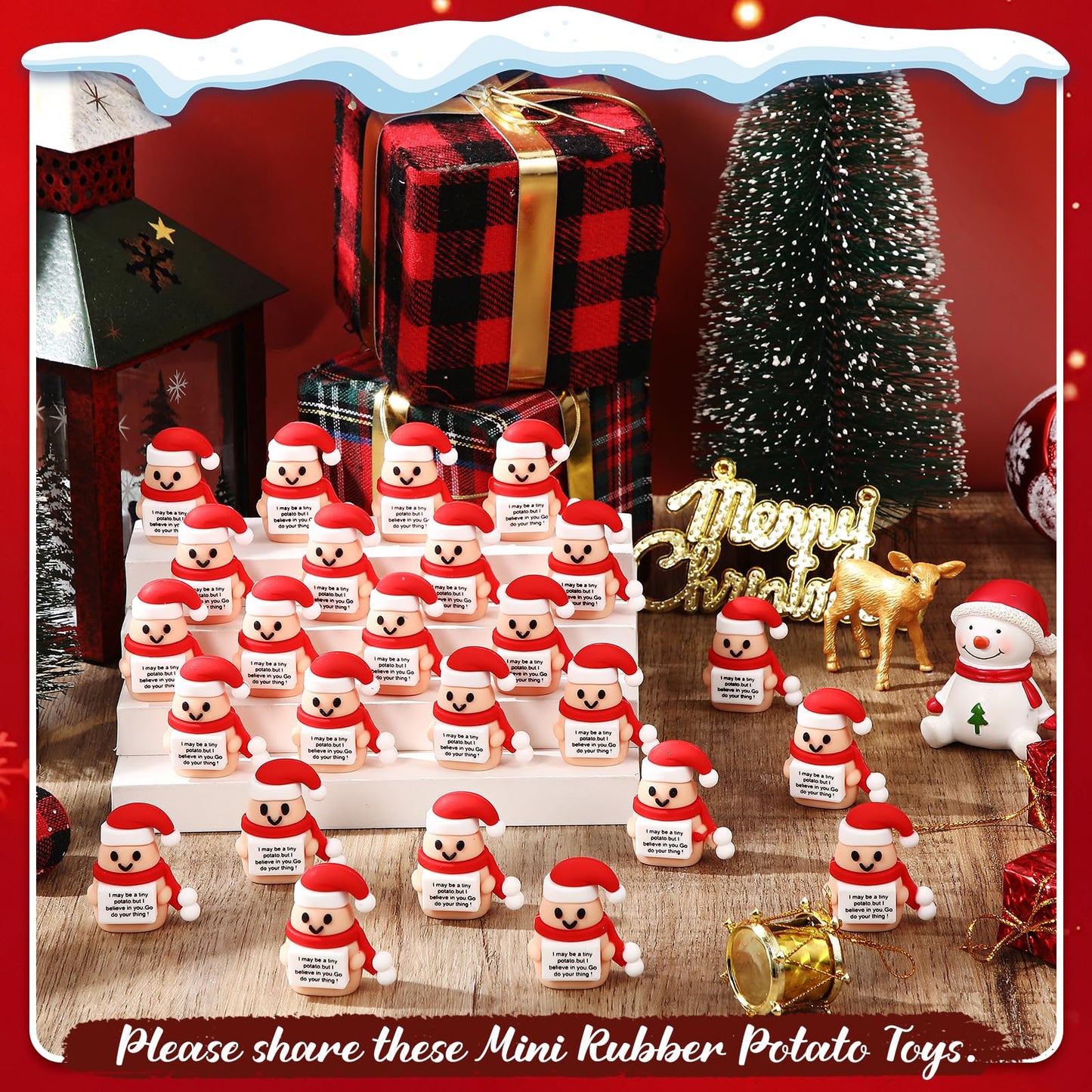 Gejoy 25 Pcs Mini Rubber Christmas Potato Toys Positive Gifts Mini Christmas Potatoes Decorations and Encouragement Birthday Motivational Gifts for Colleague Staff Teacher