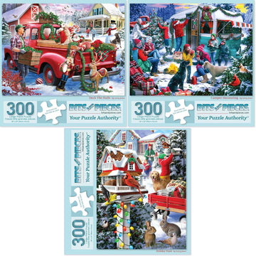 Bits And Pieces - Value Set Of Three (3) 300 Piece Jigsaw Puzzles For Adults - Puzzles Measure 18' X 24' - 300 Pc Camp Holiday T