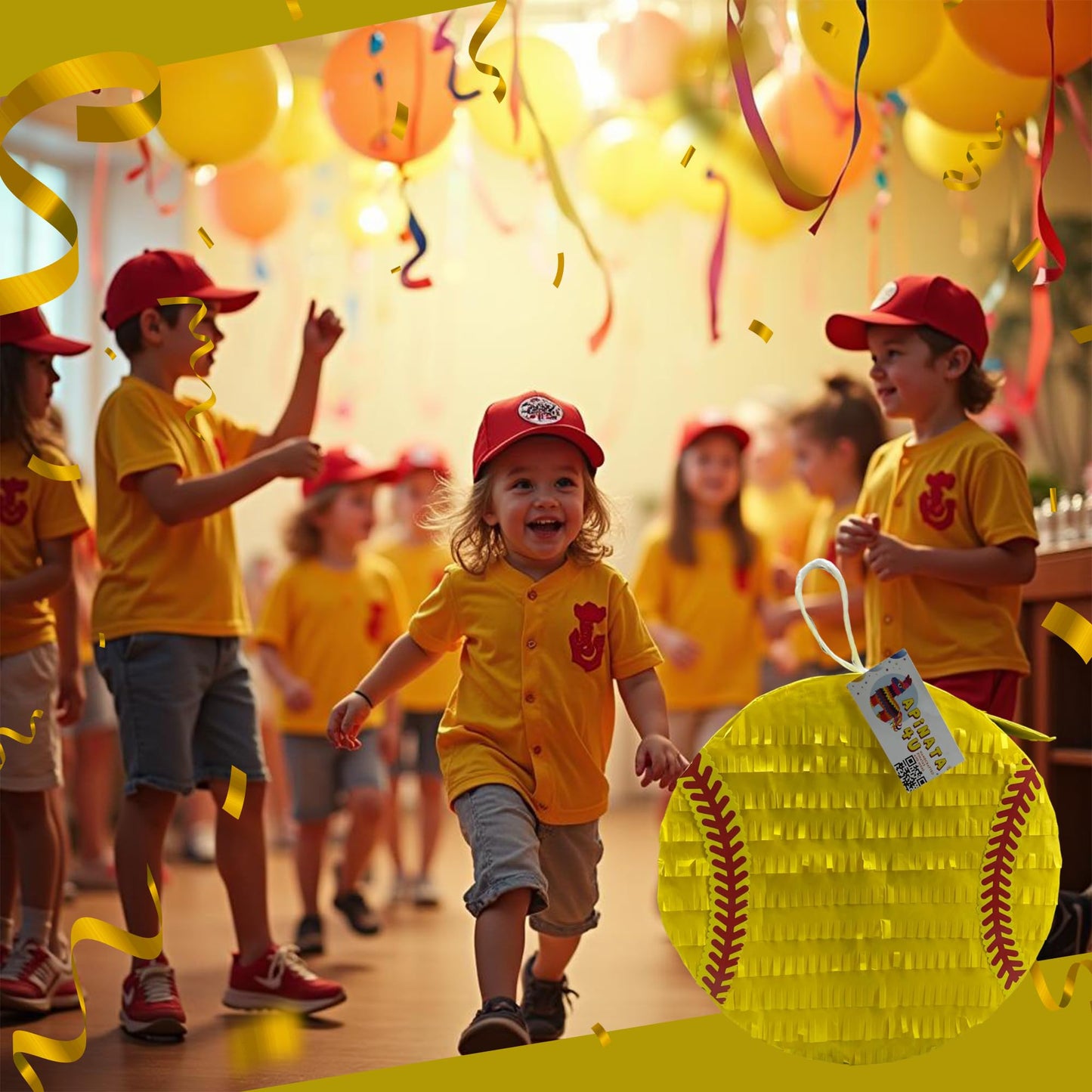Apinata4U Yellow Softball Pinata, Softball Themed Birthday Party Decorations And Supplies, Softball Pinata For Sports Lovers And Party Favour, Outdoor Game Party Decor, 16 X 16 X 4 Inches