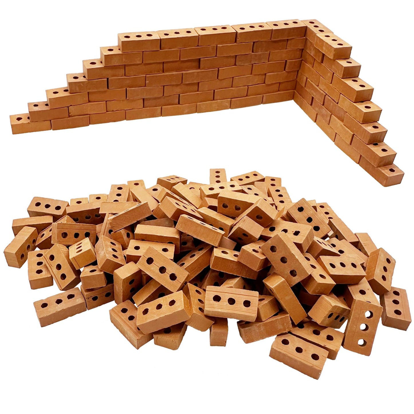 Woohome 200 PCS Mini Bricks for Landscaping  Crafts  Dollhouse and Garden Accessories - Realistic Tiny Blocks (3 Holes  Red)