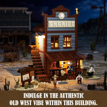 FUNWHOLE Sheriff's Office Building Bricks Set - 1240 Pcs LED Light Model F9026, Plastic, One Size, Available in White, Gray, or Brown