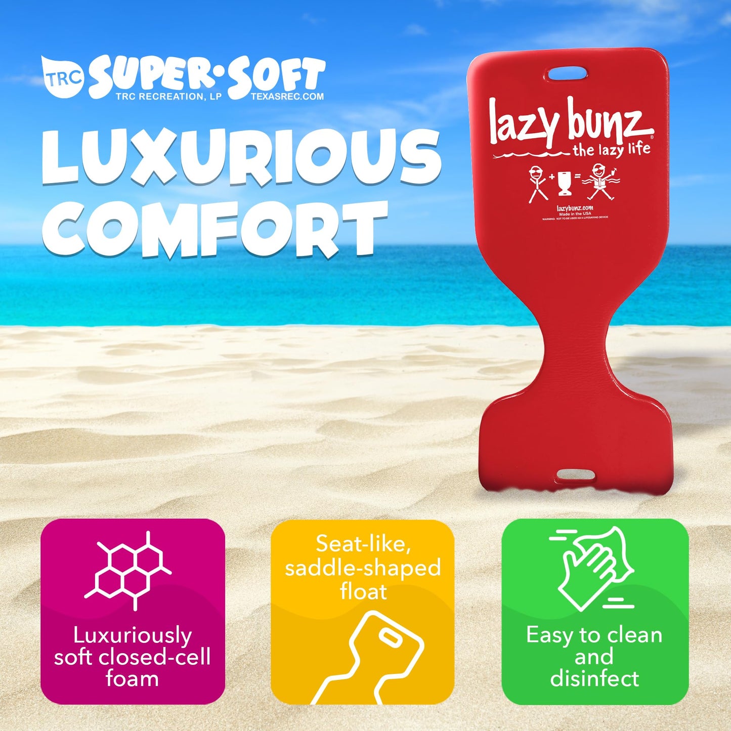 Trc Recreation Lazy Bunz Foam Water Saddle Pool Float, Lounger For Swimming Pool, Lake, River, And Beach Essentials, Red