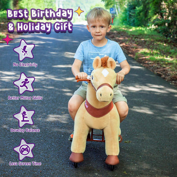 Ponycycle Horse Ride On Toys Riding Horses Rocking Horse Walking Pony Toys Essential Model E (With Brake/ 35.4' Height/Size 4 For Age 4-8) Boys And Girls Gifts Power Pony With Wheels Light Brown E436