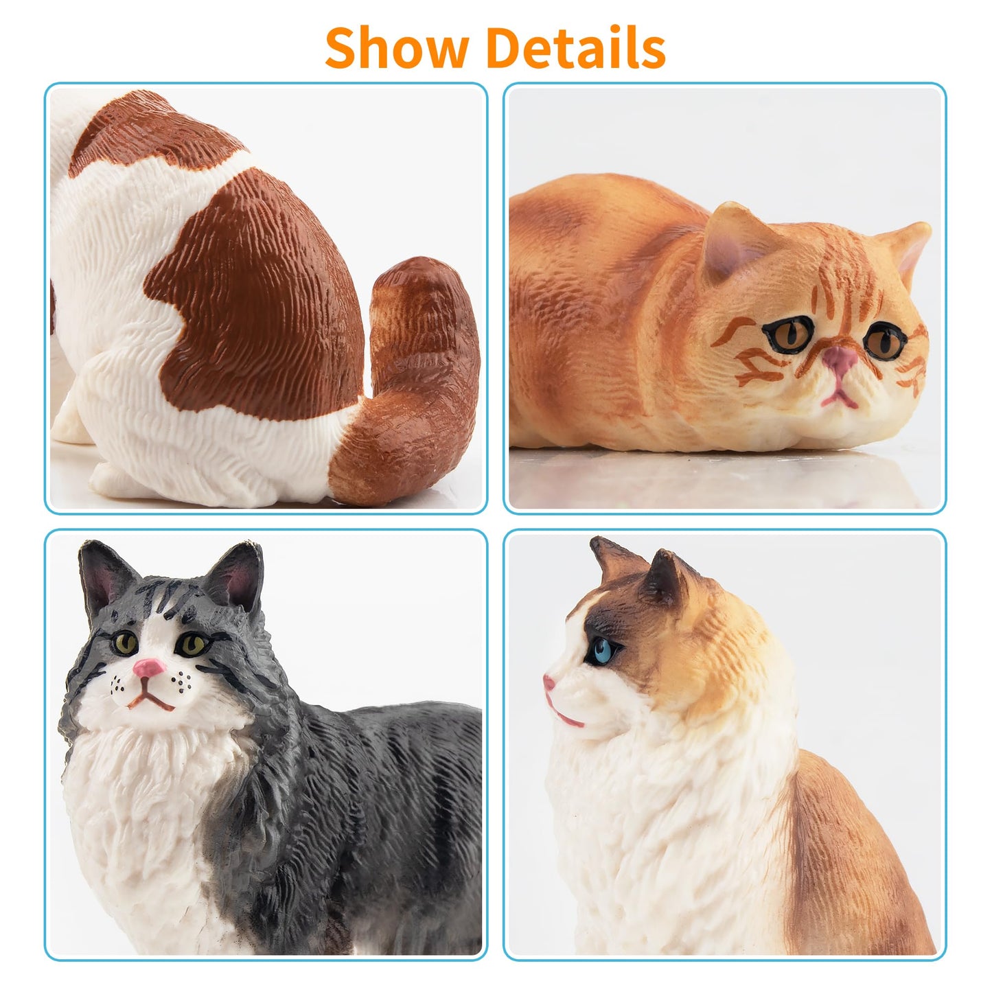 EYSCOTA 12PCS Realistic Cat Figurines, Plastic Cat Figure Set, Model X-DMAO02-BUOU01, Perfect for Kids' Birthday and Christmas Gifts
