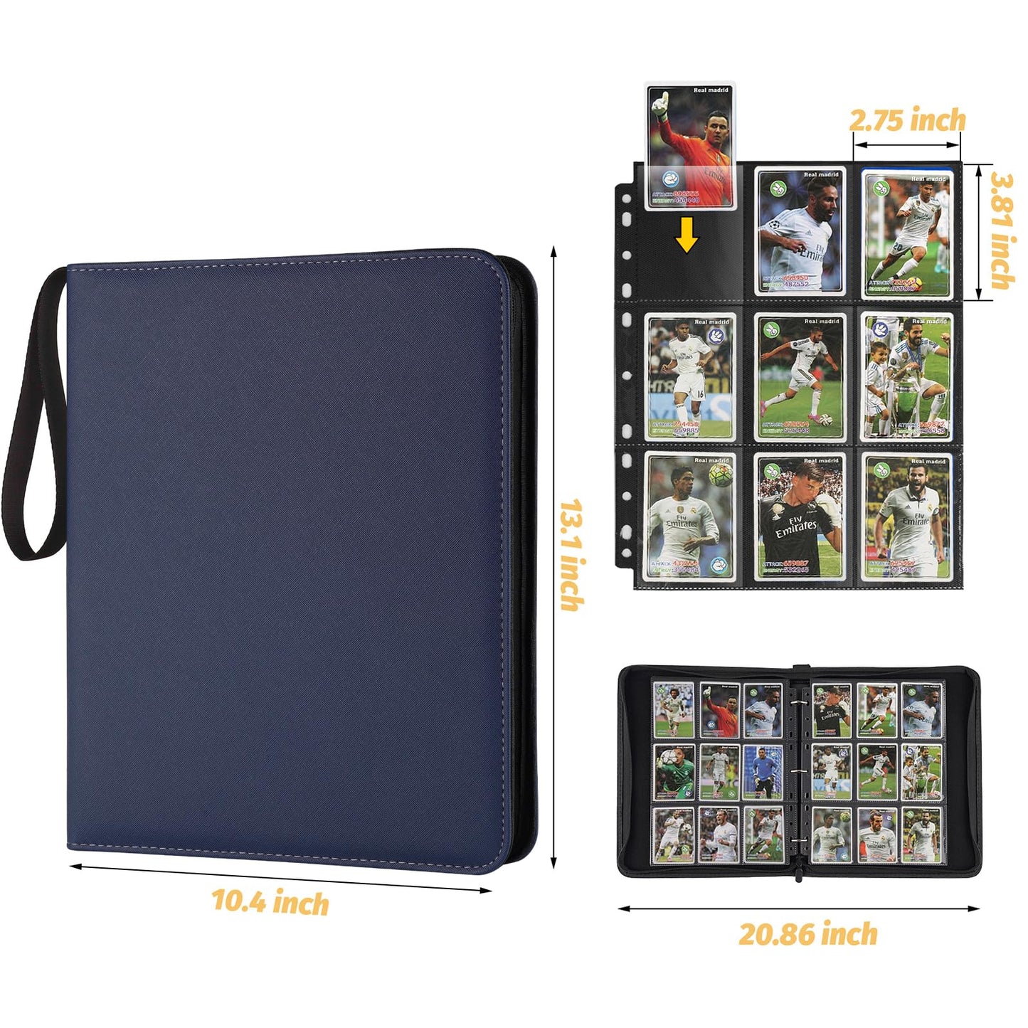 GERMUN 9 Pocket Card Binder  enhanced Zip Trading Card Binder  720 Double Sided Pocket PU Card Collection Binder  Collector Card Album  Card Folder for MTG  TCG  Sports Cards  Game Cards (DARK BLUE)