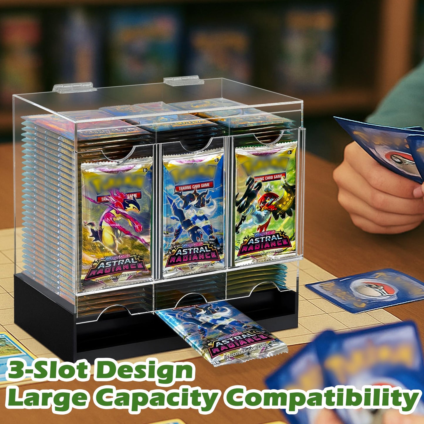 Verssure 3-Slot Booster Pack Dispenser with Non-Slip Base Acrylic Card Pack Dispenser Fits 120 Booster Packs for Dispensing Card Holders Storage Case for Trading Card Packs and Sports Card