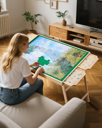 VEVOR 1500-Piece Puzzle Table with 4 Drawers  Adjustable 6-Angle Tilt  34x25in Felt Surface Board at 26in Height  Folding Legs & Cover  mature-themed Jigsaw Accessories  Gift for Mom