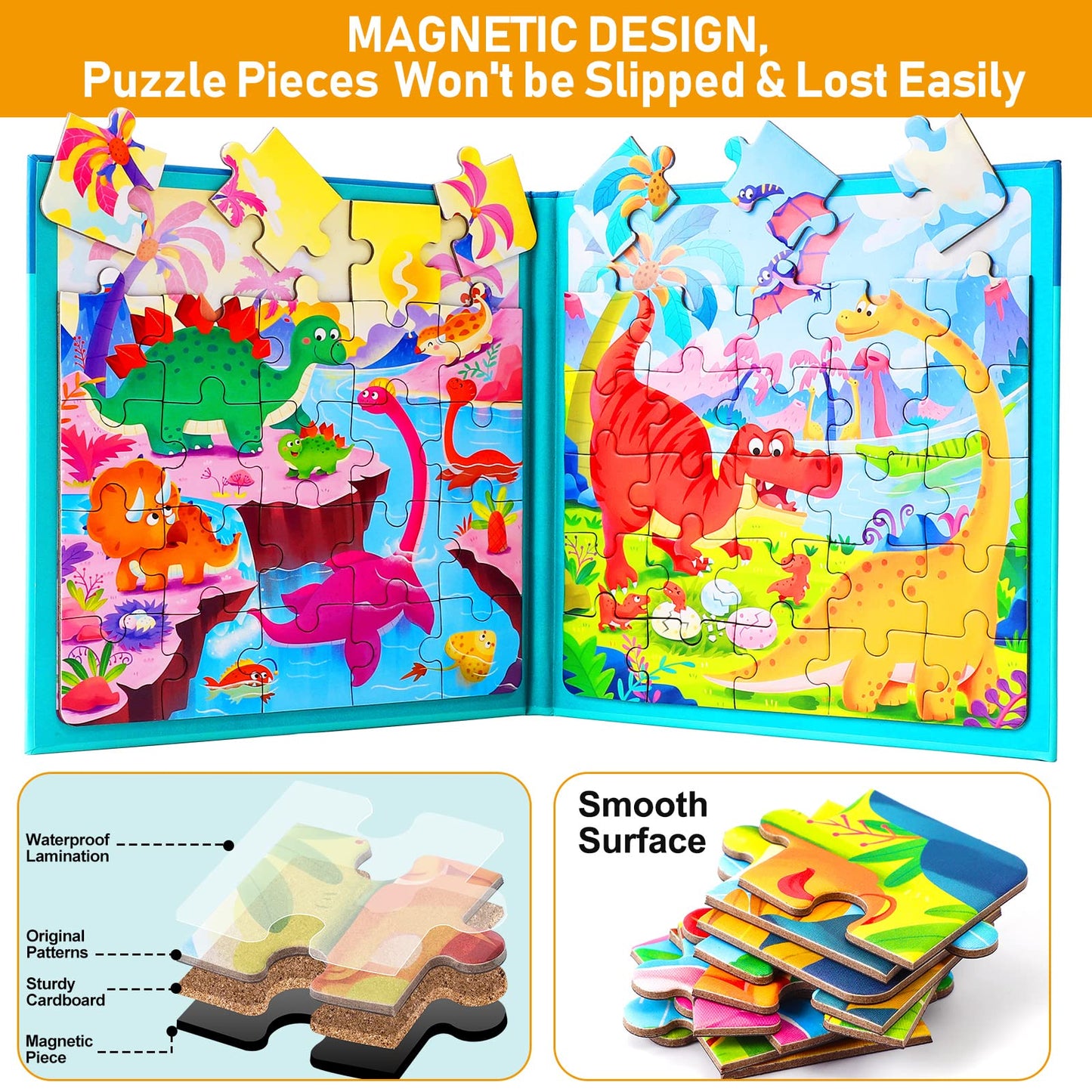Magnetic Puzzles For Kids Ages 3-5, Two-Book Set, Dinosaur Animal Jigsaw Puzzle Magnet Books Travel Games Montessori Preschool Learning Activities Toddler Toys For 3 4 5 6 Year Old Boys Girls
