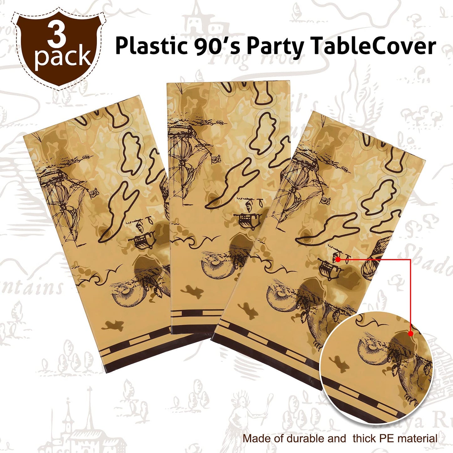 Pirate Party Tablecloth Treasure Map Tablecover Plastic Island Treasure Table Covers Pirate Nautical Party Supplies for Treasure