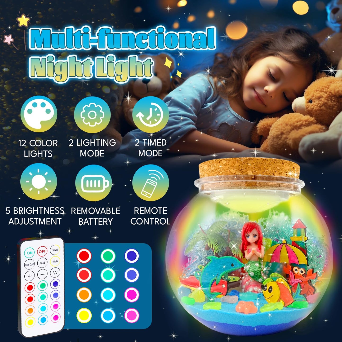 Mermaid Terrarium Kit For Kids - Arts & Crafts Activities Sets With Glow In The Dark Painting - Diy Mermaid Toys Birthday Gifts For Girls Age 5, 6, 7, 8, 9, 10, 11 & 12 Year Old(Mermaid Terrarium)
