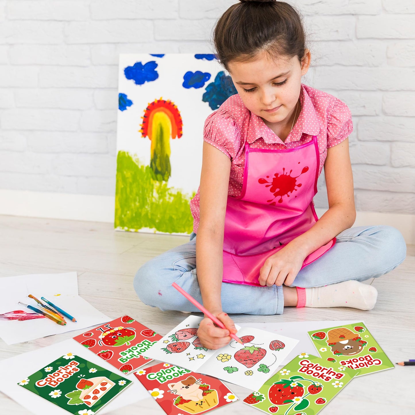 X1zuue Strawberry Coloring Books for Kids - 48Pcs Bulk Strawberry Mini Coloring Booklet Fruit Theme DIY Art Drawing Book for Tod