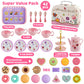 42 Pcs Flower Kids Tea Party Set with Carrying Case & Sweet Treats Playset - Pretend Toy Tin Tea Set for Little Girls - Princess