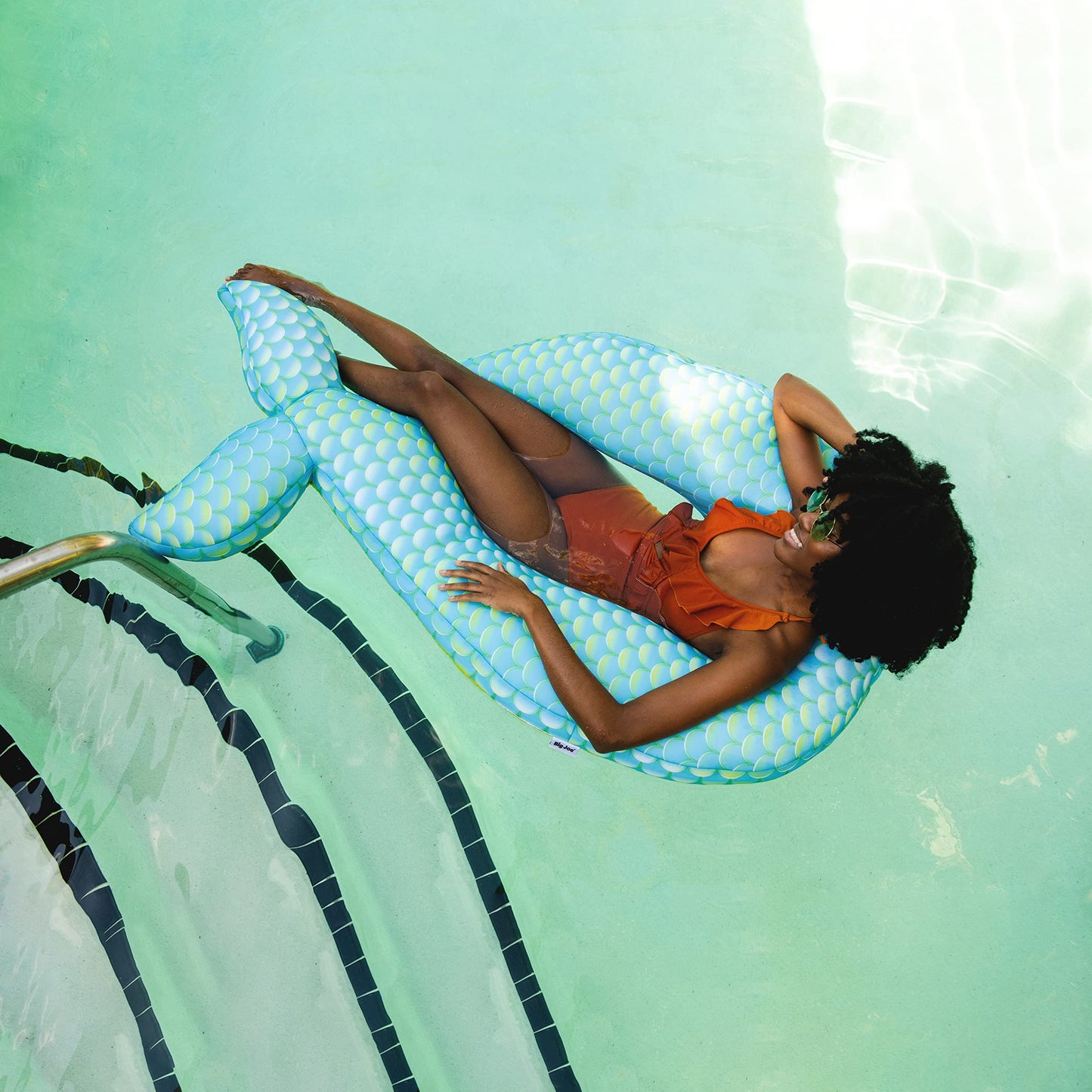 Big Joe Magical Mermaid Ring Float No Inflation Needed Round Pool Float With Mermaid Tail, Aqua Scales Double Sided Mesh, Quick Draining Fabric, 5 Feet Big