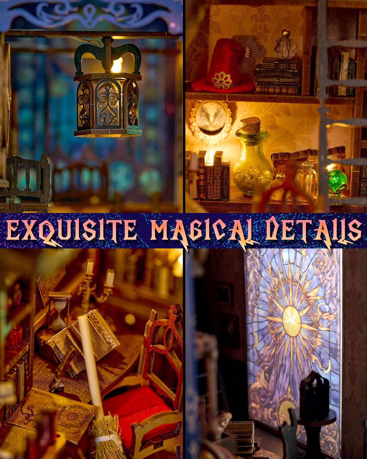 Ourmiao Book Nook Kit Magic Research Institute, Diy Miniature Booknook House Kit For Adults With Led Lights, 3D Wooden Puzzle Bo
