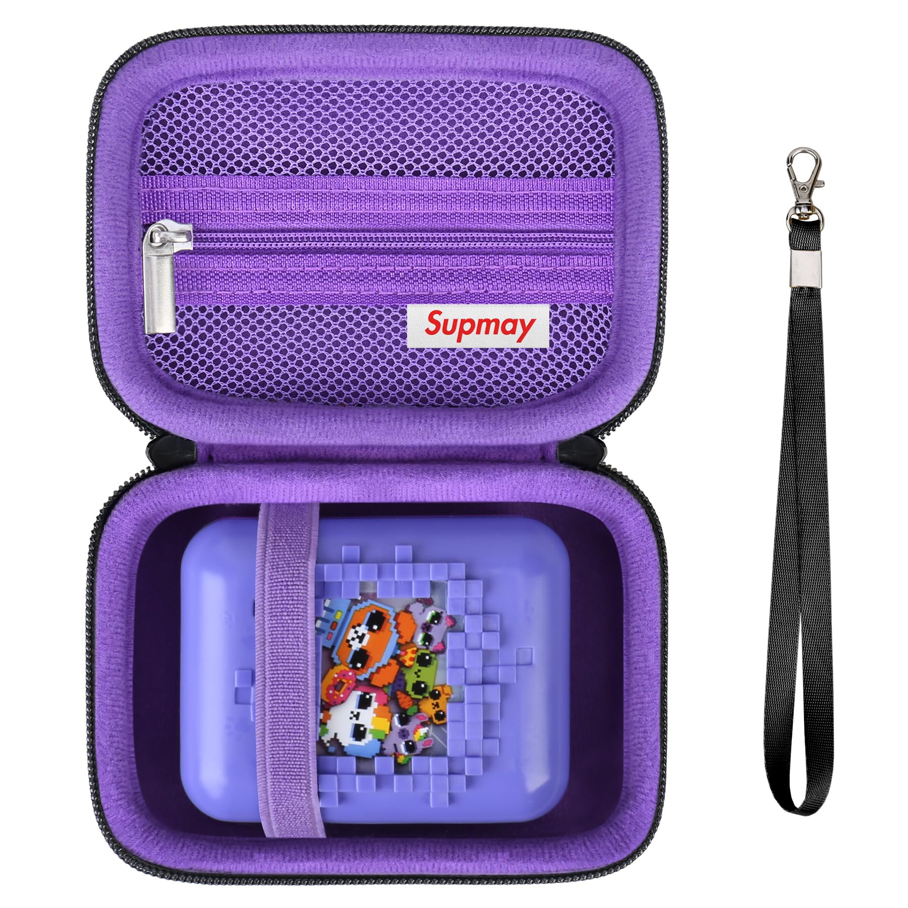 Supmay Carrying Case For Bitzee/Disney Interactive Toy/Magicals Interactive Toy Digital Pet, Gifts For Virtual Pet Enthusiast/Girls & Boys, Travel Case With Mesh Pocket For Battery, Cable,Black+Purple