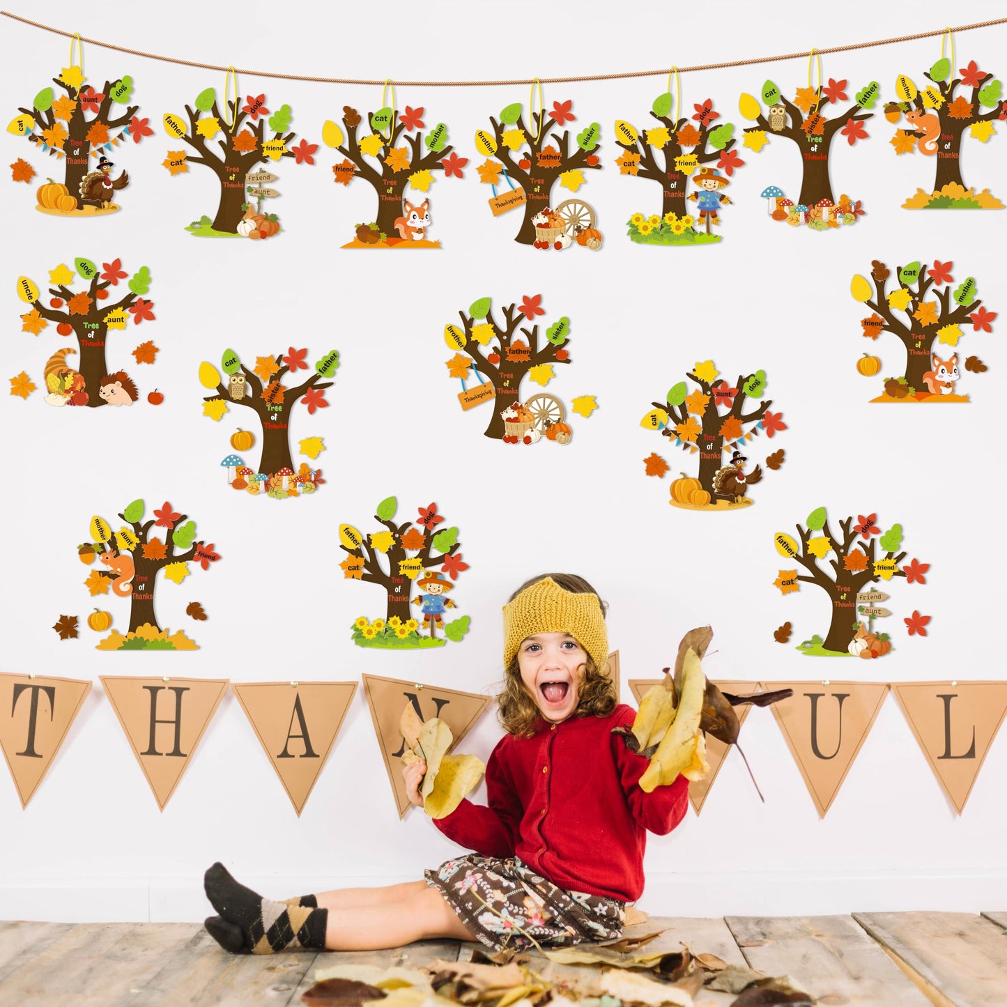 80UncleKimby 32 Pack Thanksgiving Crafts for Kids Tree of Thanks Make Your Own Thanksgiving Tree Hanging Ornament Fall Activity