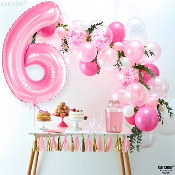 Katchon, Giant Light Pink Number 6 Balloon - 40 Inch | 6Th Birthday Balloon For 6Th Birthday Decorations | 6 Balloons For Birthday | Six Balloon Number | 6 Year Old Balloon For 6 Year Decorations