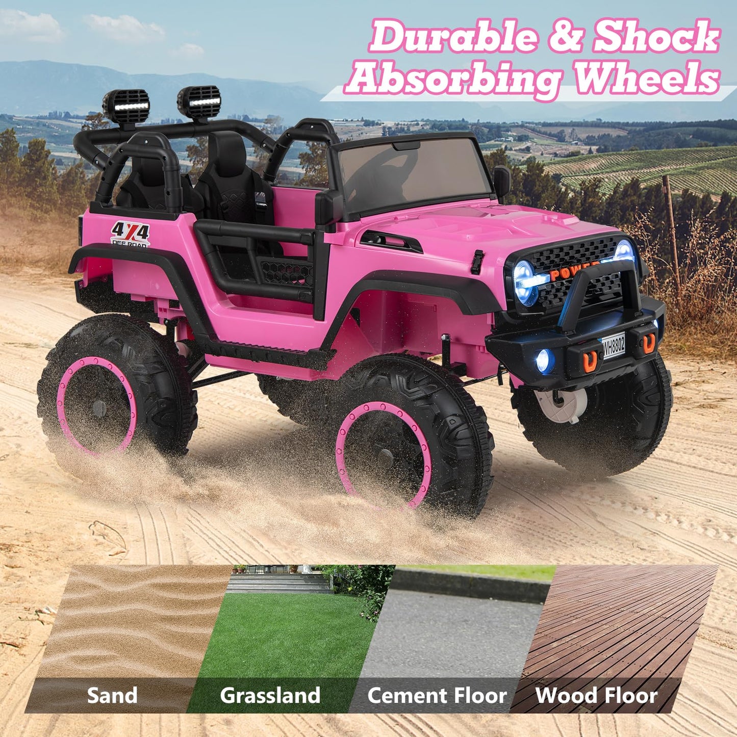 OLAKIDS 24V Ride On Car, 2WD/4WD Switchable 2 Seater Kids' Electric Vehicle Jeep Truck with 20'' Wide Seat, 4X550W Power Wheels,