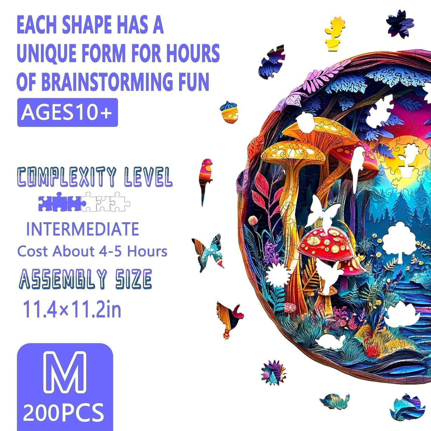 Wooden Puzzles For Adults -Mushroom Puzzle, Flat Puzzle With 3D Visual Effect, Unique Shape Wooden Jigsaw Puzzles, Paper Sculptu