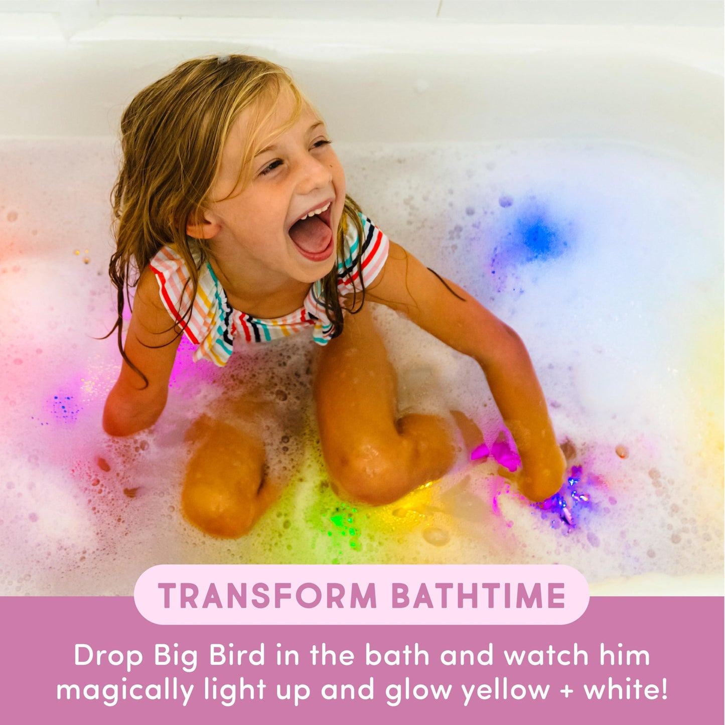 Glo Pals x Sesame Street Water-Activated Bath Toy with 6 Reusable Light-Up Cubes for Sensory Play (Big Bird, Cubes with Characte