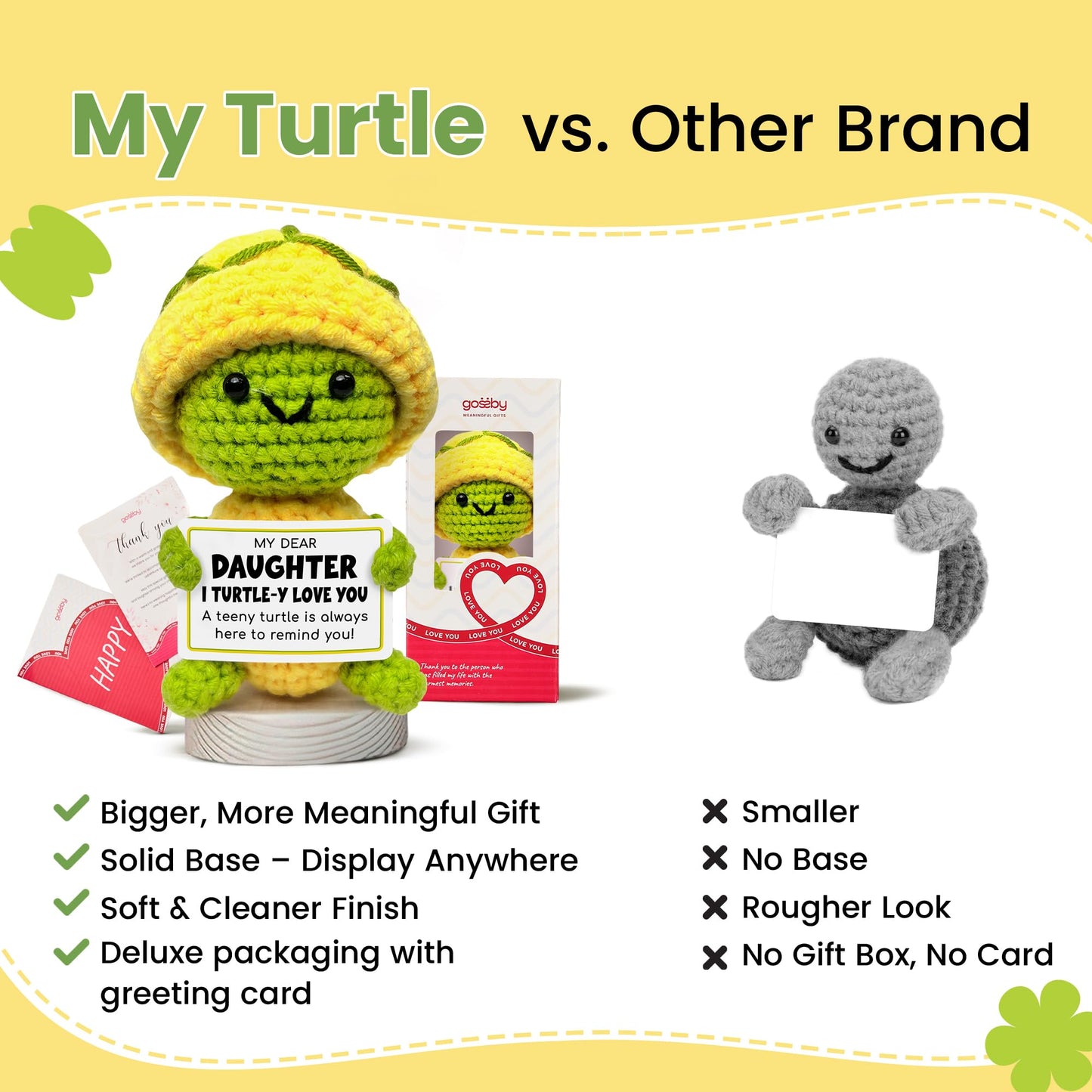 Gossby Positive Turtle Crochet with Emotional Message - My Dear Daughter I Turtle-Y Love You - Daughter Gift from Mom  Dad - Christmas  Graduation  Birthday Gift - Handmade Crochet Animal Decor