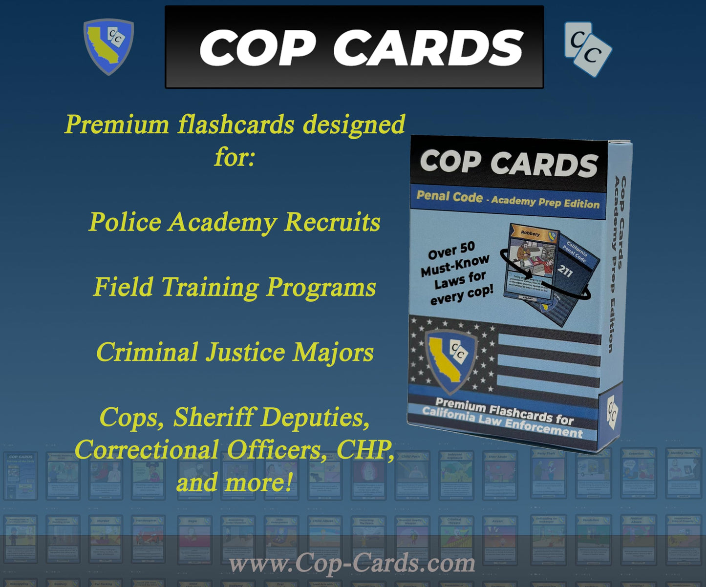 Cop Cards Premium Flashcards - California Academy Prep Edition for Law Enforcement, Multi-Color Learning Aid or Police Gift