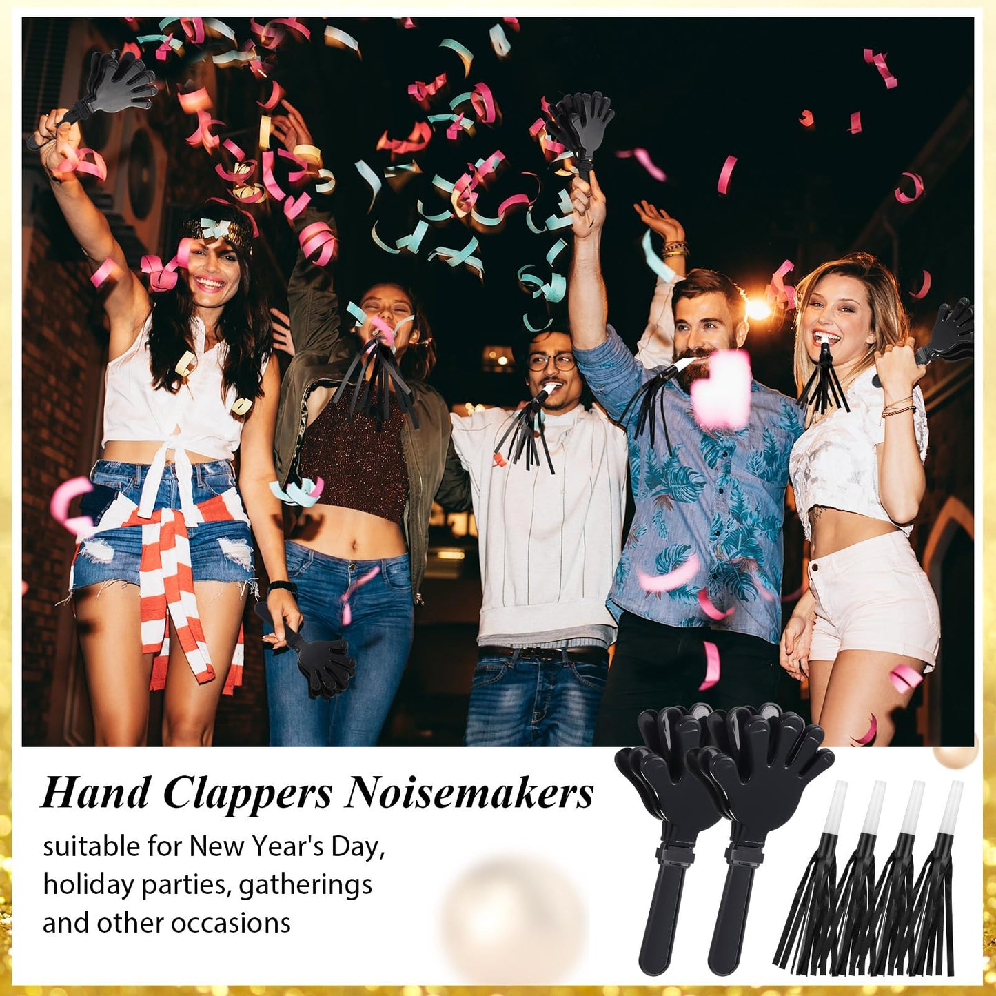 Hollowfly 48 Pack Party Noisemakers New Years Eve Party Supplies Include 24 7.5 Inch Large Hand Clappers 24 Blowers Whistle for