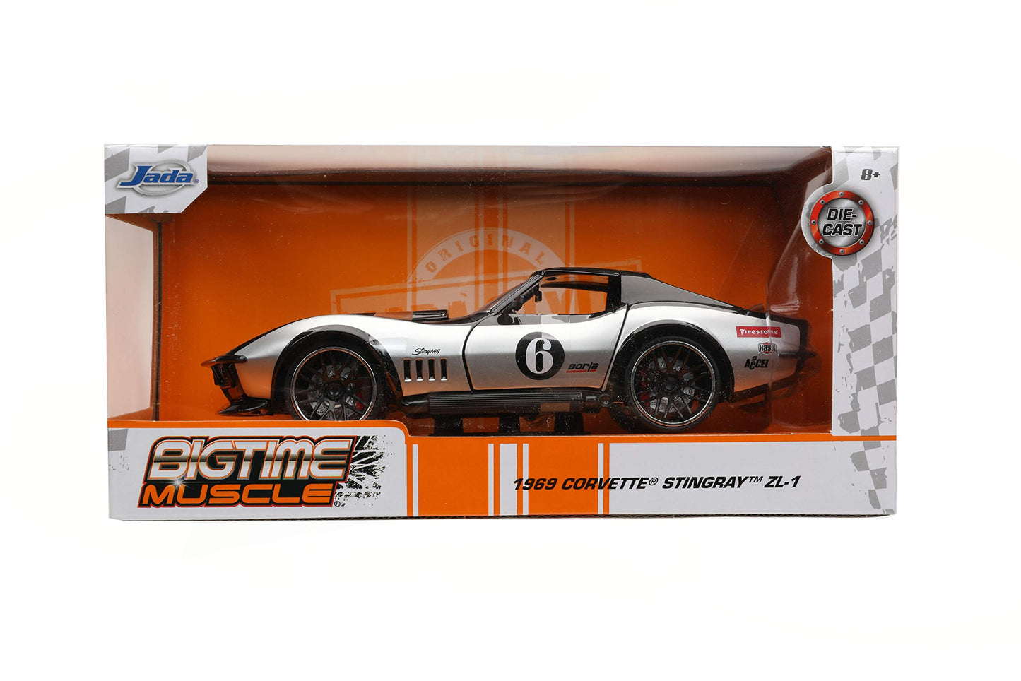 1969 Chevrolet Corvette Stingray ZL-1 #6 Black and Silver Bigtime Muscle Series 1/24 Diecast Model Car by Jada''''''