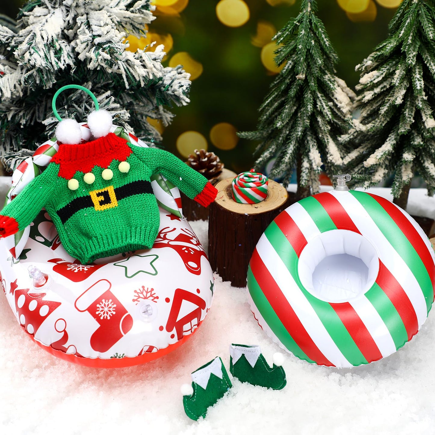 Cindeer 6 Pcs Christmas Elf Doll Accessories Set Includes Doll Clothes Sweater Ear Muffs Scarf Shoes Sleigh Snow Ring Set For 11.5 Inch Doll (Red Green Stripe)