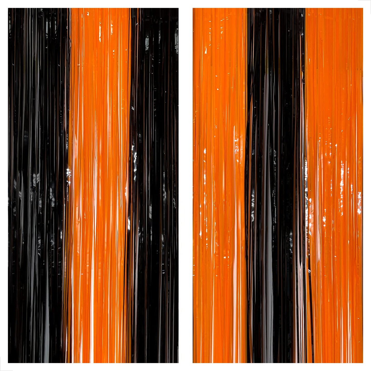 KatchOn, Black and Orange Foil Fringe Curtain - XtraLarge 3.2x8 Feet, Pack of 2 | Orange and Black Streamers, Halloween Decorati