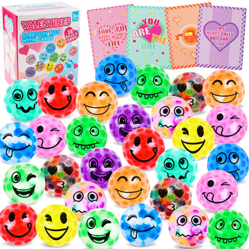 28 Pack Valentines Day Gifts For Kids, Valentines Day Cards For Kids School, Fidget Stress Balls Relief Toys Squeeze Balls For K