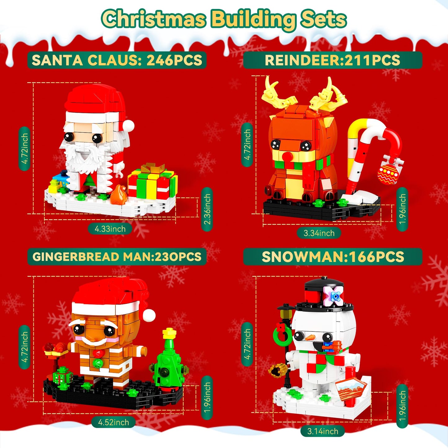 Eelexa Christmas Building Toys Set Includes Santa Claus, Snowman, Reindeer, Gingerbread, Christmas Building Blocks For Kids, Boy