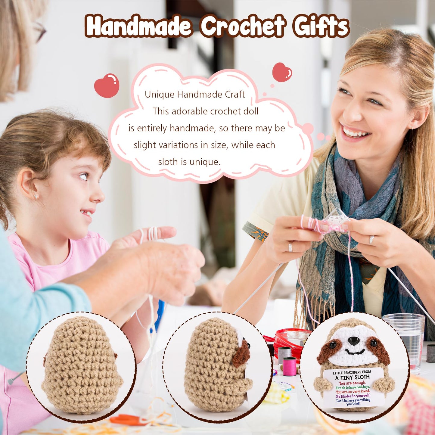 MBL Inspirational Gifts for Kids - Funny Crochet Sloth, Small, Brown, Perfect for Valentine's Day & Birthdays, Emotional Support Gift