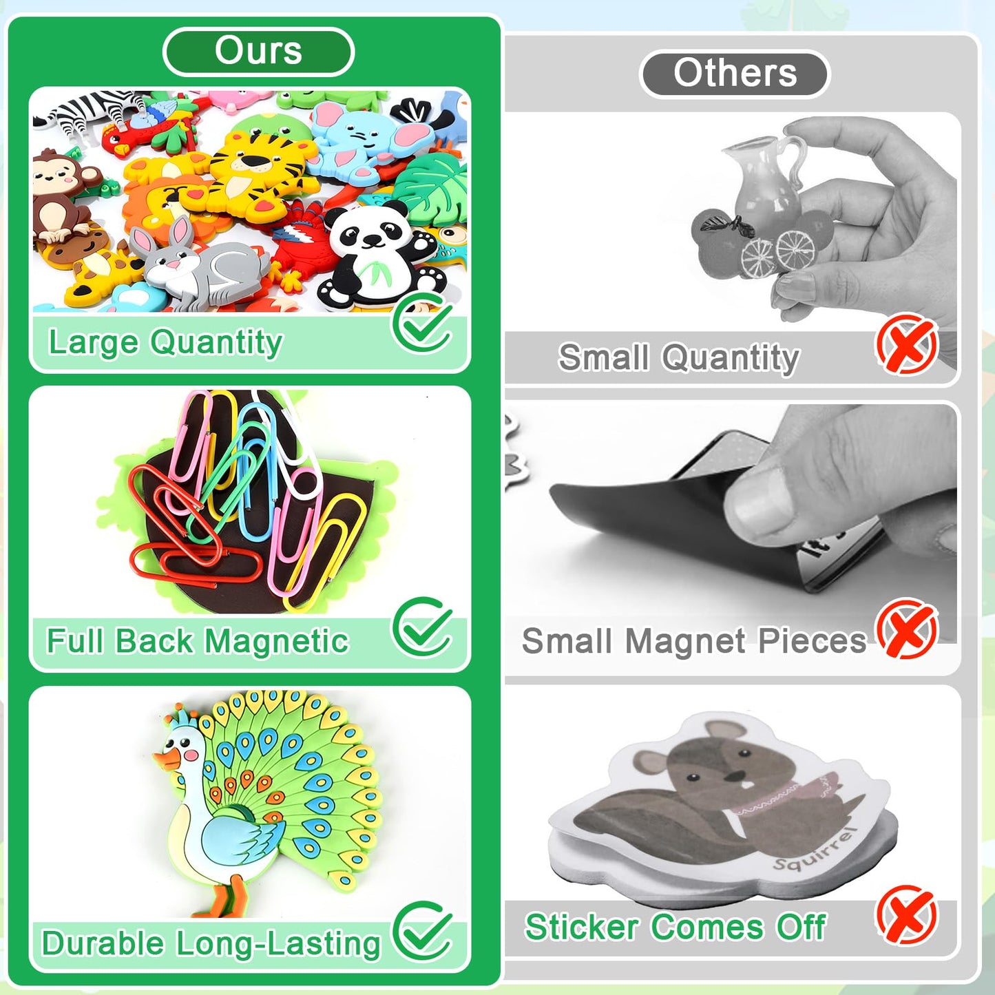 24Pcs Jungle Animals Refrigerator Magnets For Toddlers 1-3 Kids Cute Rubber Safari Animals Educational Toy Wild Animal Magnets F