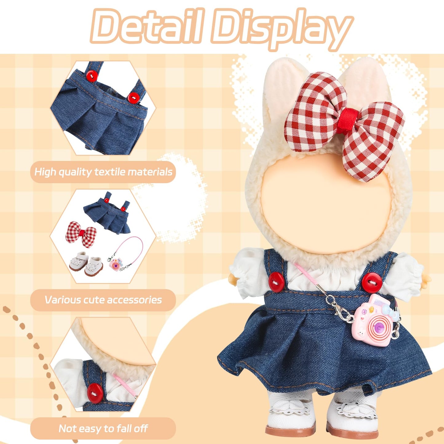 RDJOIMBX 17cm Doll Clothes Set - Denim Skirt  Donut  Headwear & Shoes  Cute Outfit Accessories for 6.7inch Fashion Dolls(Style 10)