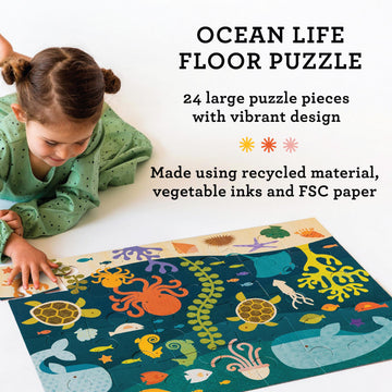 Petit Collage Ocean Life Floor Puzzle - 24 Large Pieces, Paper, 18" x 24", Great Gift for Kids Ages 3+