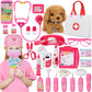 33Pcs Pet Doctor Kit For Toddlers - Dress Up Costume & Pretend Doctor Play Set With Dog Toy, Stethoscope, Pet Vet Roleplay Toys,