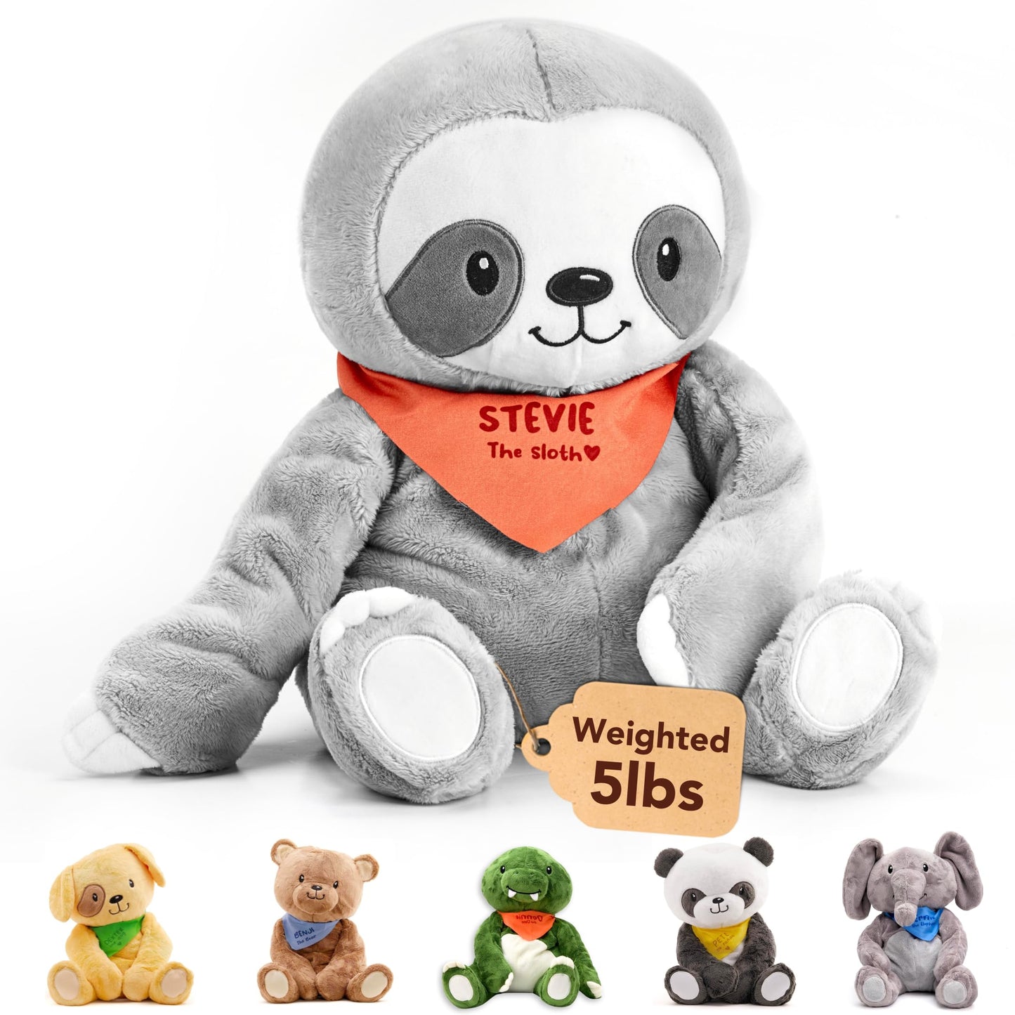 Lilly'S Love Weighted Stuffed Animal, 5Lb | Sensory Plush For Kids & Adults | Machine Washable Plushie W/Removable Inner | Calming Weighted Stuffed Animal For Anxiety, Stevie The Sloth