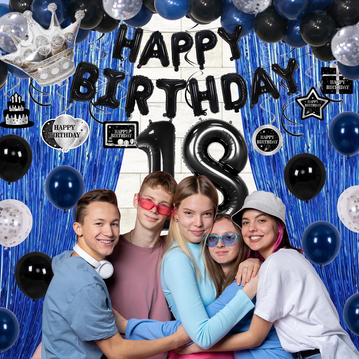 18Th Birthday Decorations For Boys, 73Pcs Blue Black Happy 18Th Birthday Decorations For Girls, 18 Years Old Birthday Balloons B