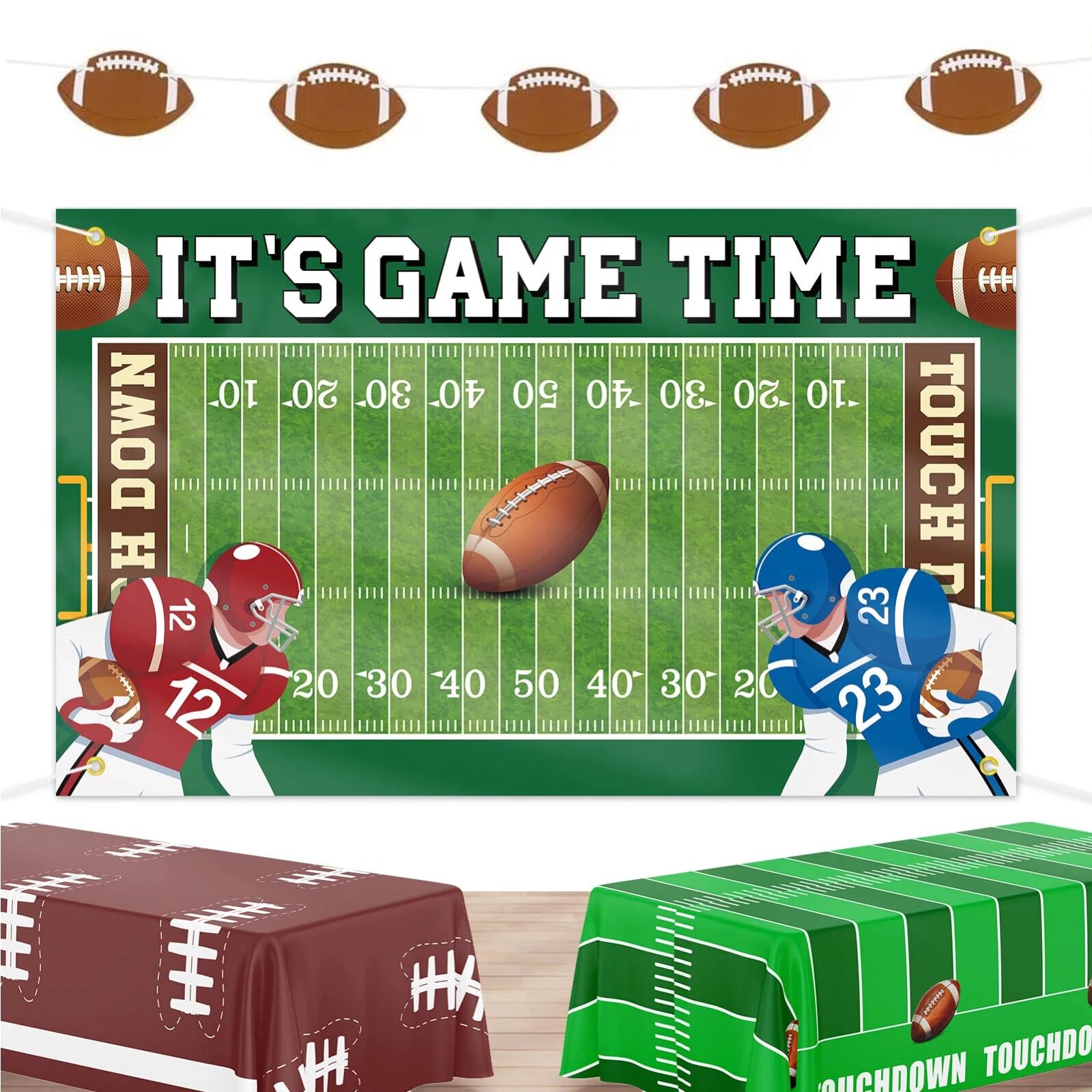 Yotako Football Party Decorations ,Superbowl Decorations 2026, Includes 1pcs Football Backdrop, 2pcs Football Tablecloths and 1p