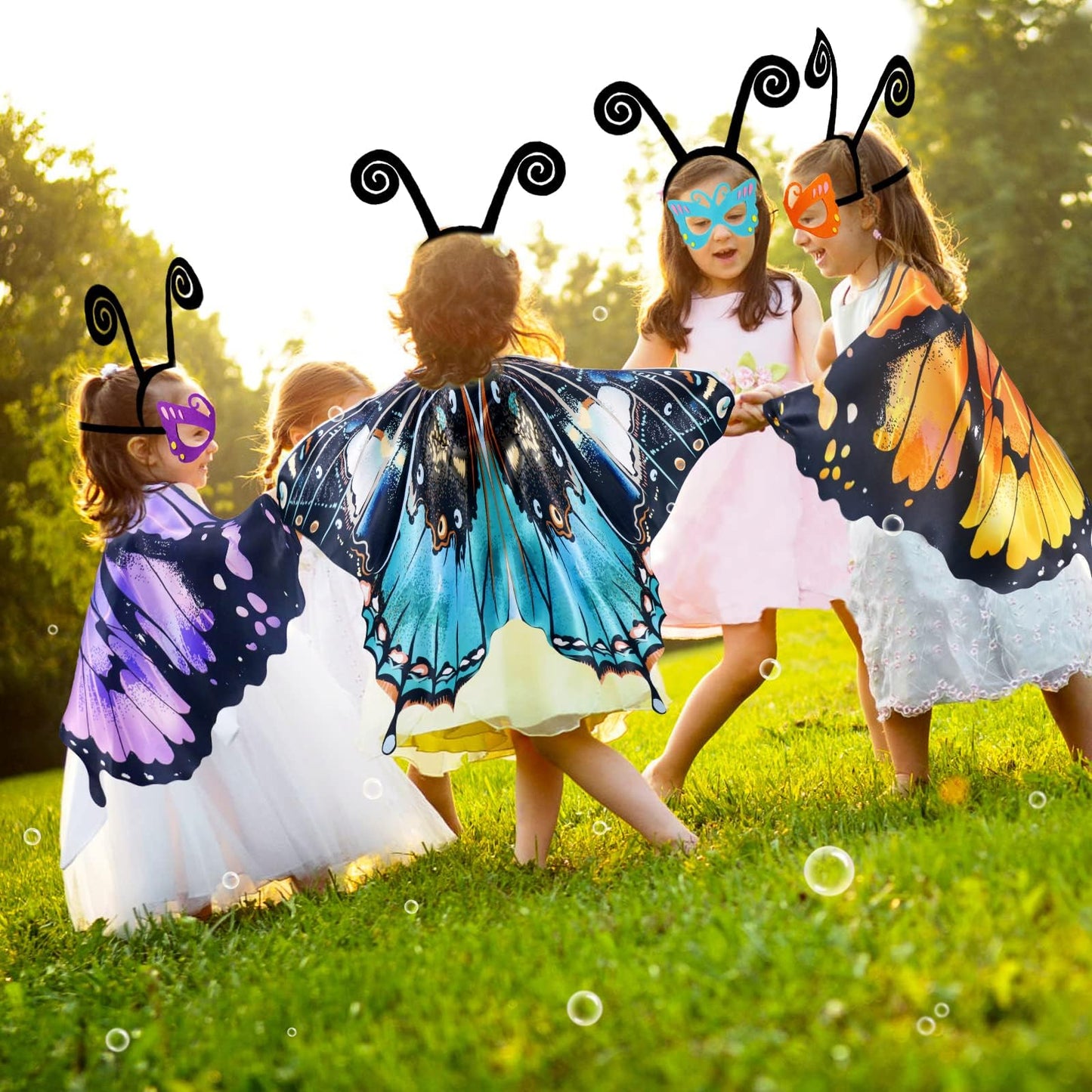 IROLEHOME Kids Butterfly-Wings Costume for Girls Fairy-Wings Toddler-Dress-Up Headband-Mask Butterfly Toys Halloween Party Favors Gifts